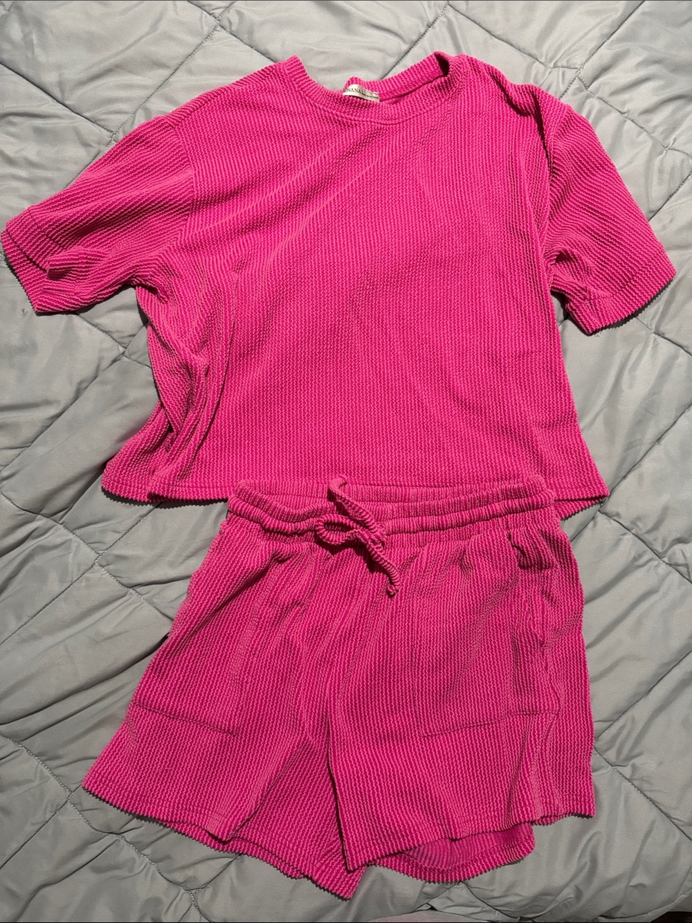 Zenana Outfitters Hot Pink Ribbed Short Pajama Set